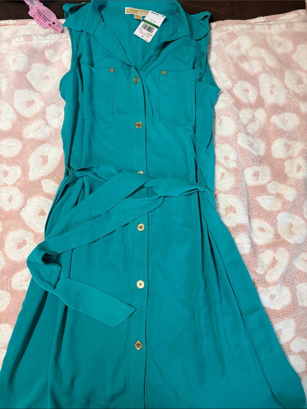 Michael Kors Teal Sleeveless Shirt Dress with Belted Waist